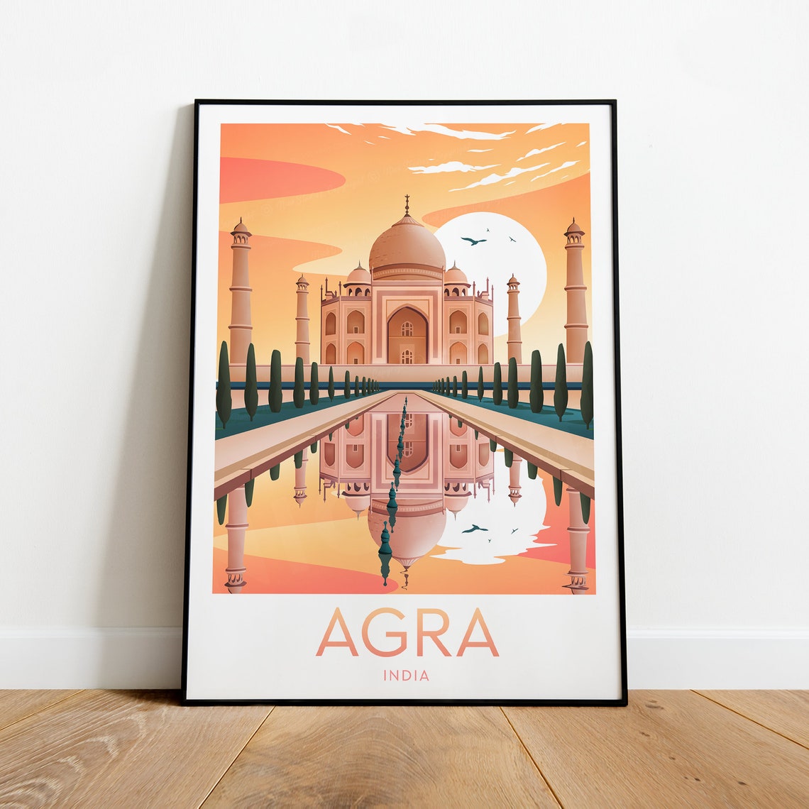 Taj Mahal Agra India Sunset Reflection Over Reflecting Pool Poster