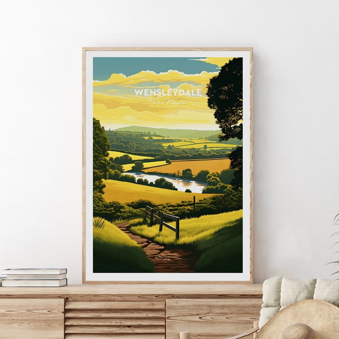 Wensleydale Yorkshire Dales Golden Valley Sunset Travel Poster