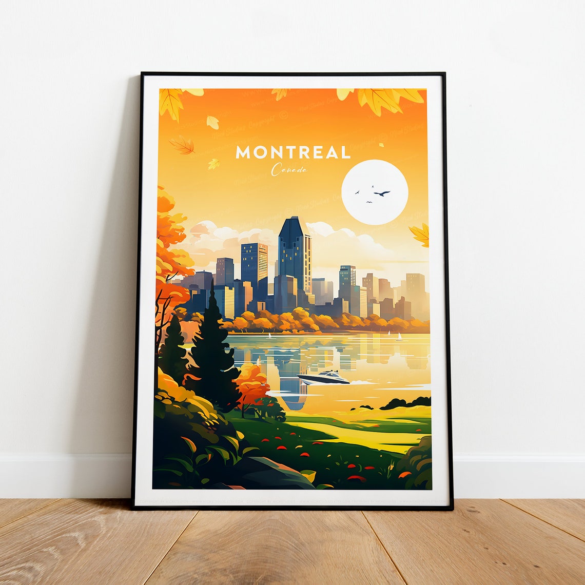 Montreal Skyline Autumn Sunset Waterfront Canada City Travel Poster