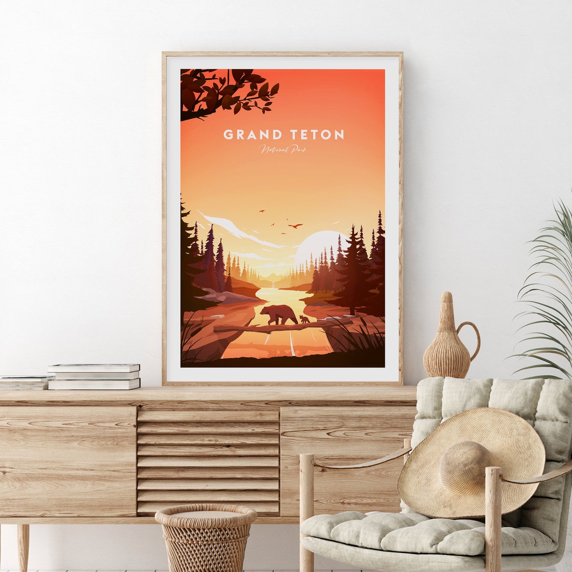 Golden Grand Teton National Park Sunset Bear River Scene Poster