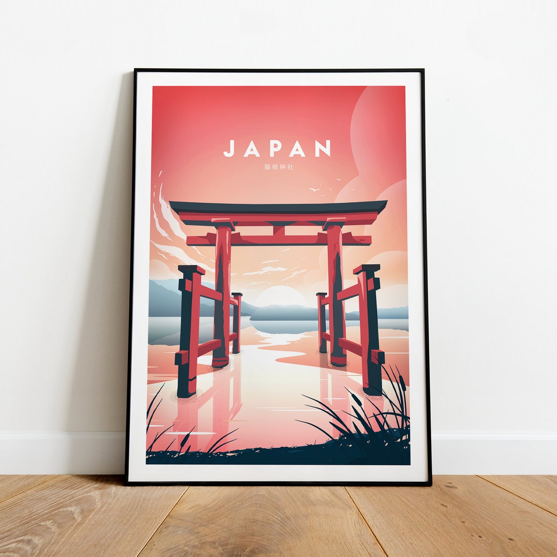 Japan Red Torii Gate Sunset Over Water Travel Poster Japanese Art - Image 2