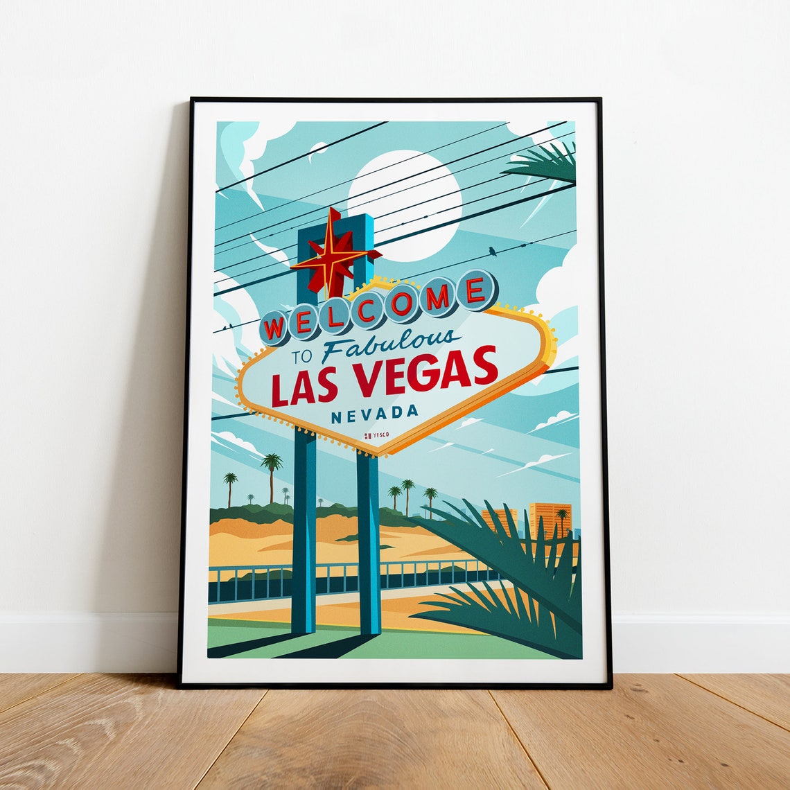 Las Vegas Nevada Welcome Sign Retro Desert Neon Lights Poster
