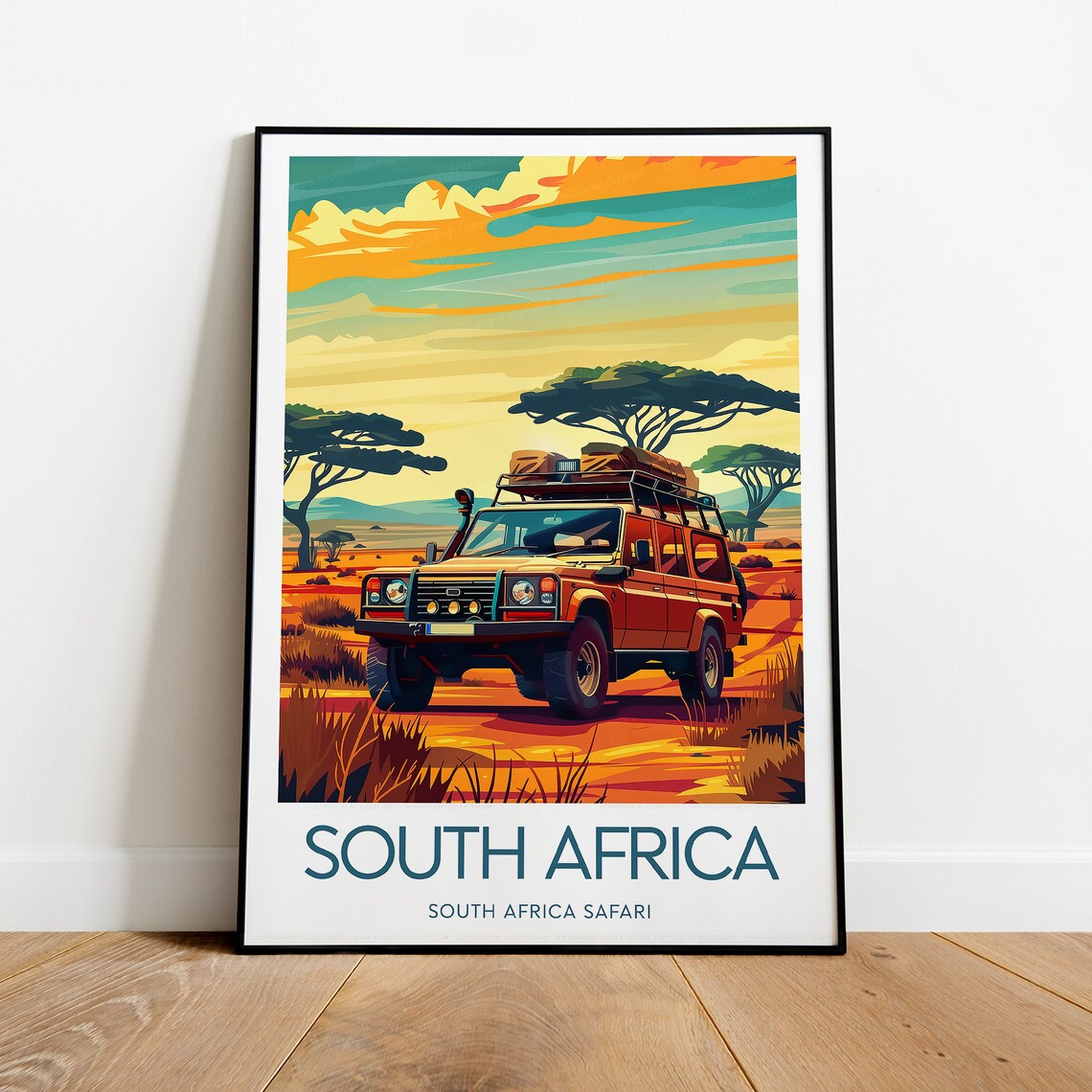 South Africa Safari 4x4 Jeep Golden Savanna Sunset Travel Poster - Image 2