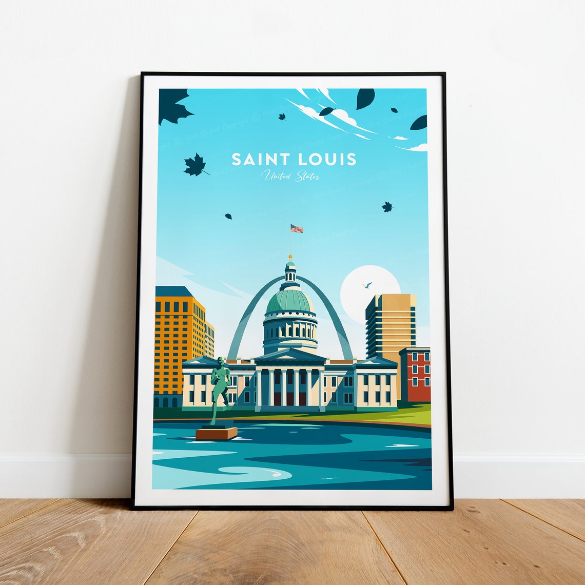 Saint Louis Missouri Gateway Arch Courthouse Skyline Travel Poster