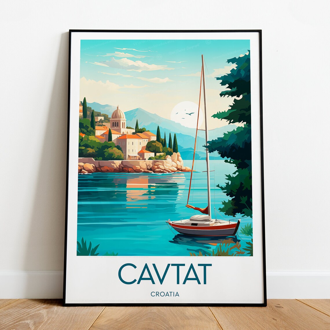 Cavtat Croatia Harbor Sailboat Adriatic Coast Town Travel Poster - Image 2