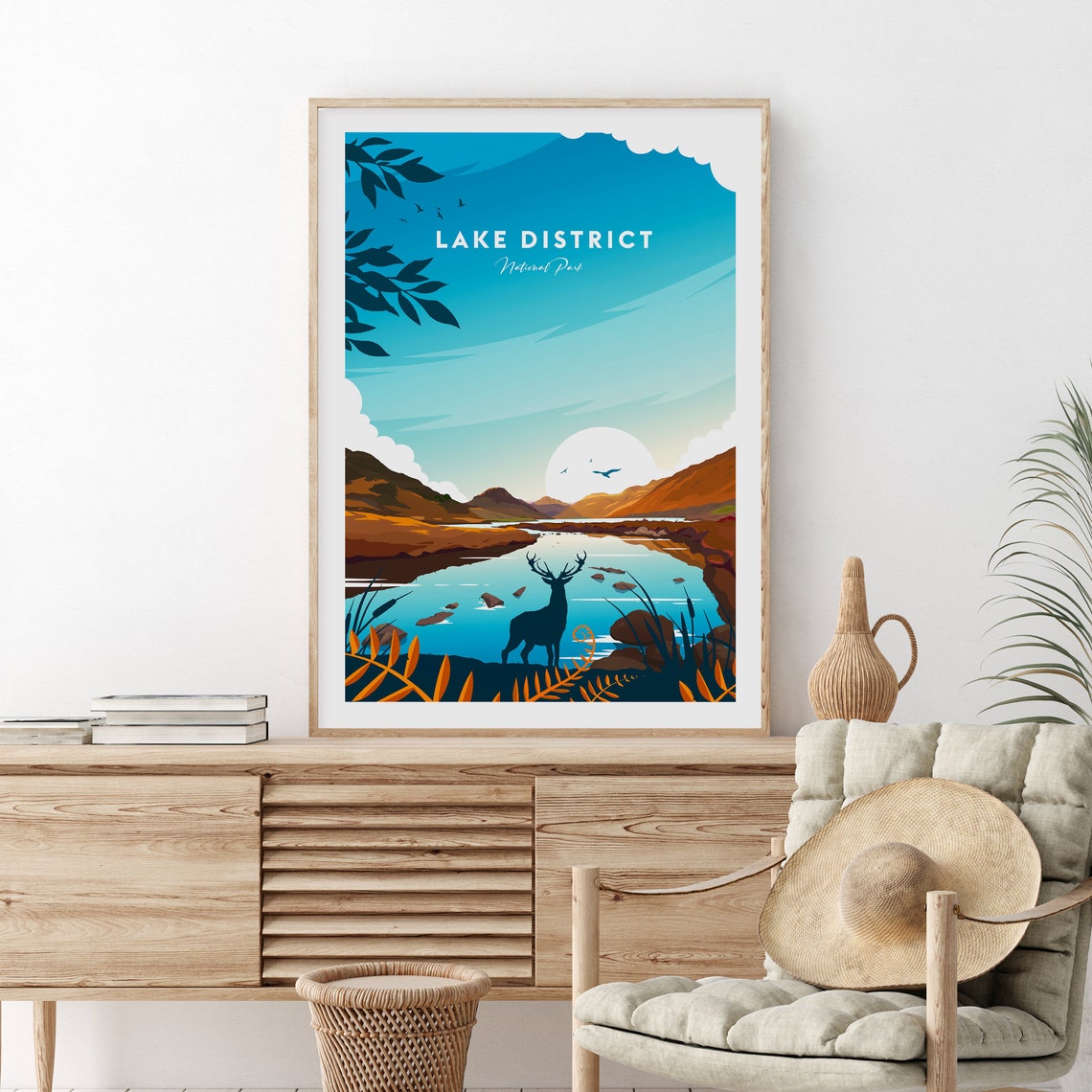 Lake District National Park Stag River Mountain Lake View Poster - Image 2