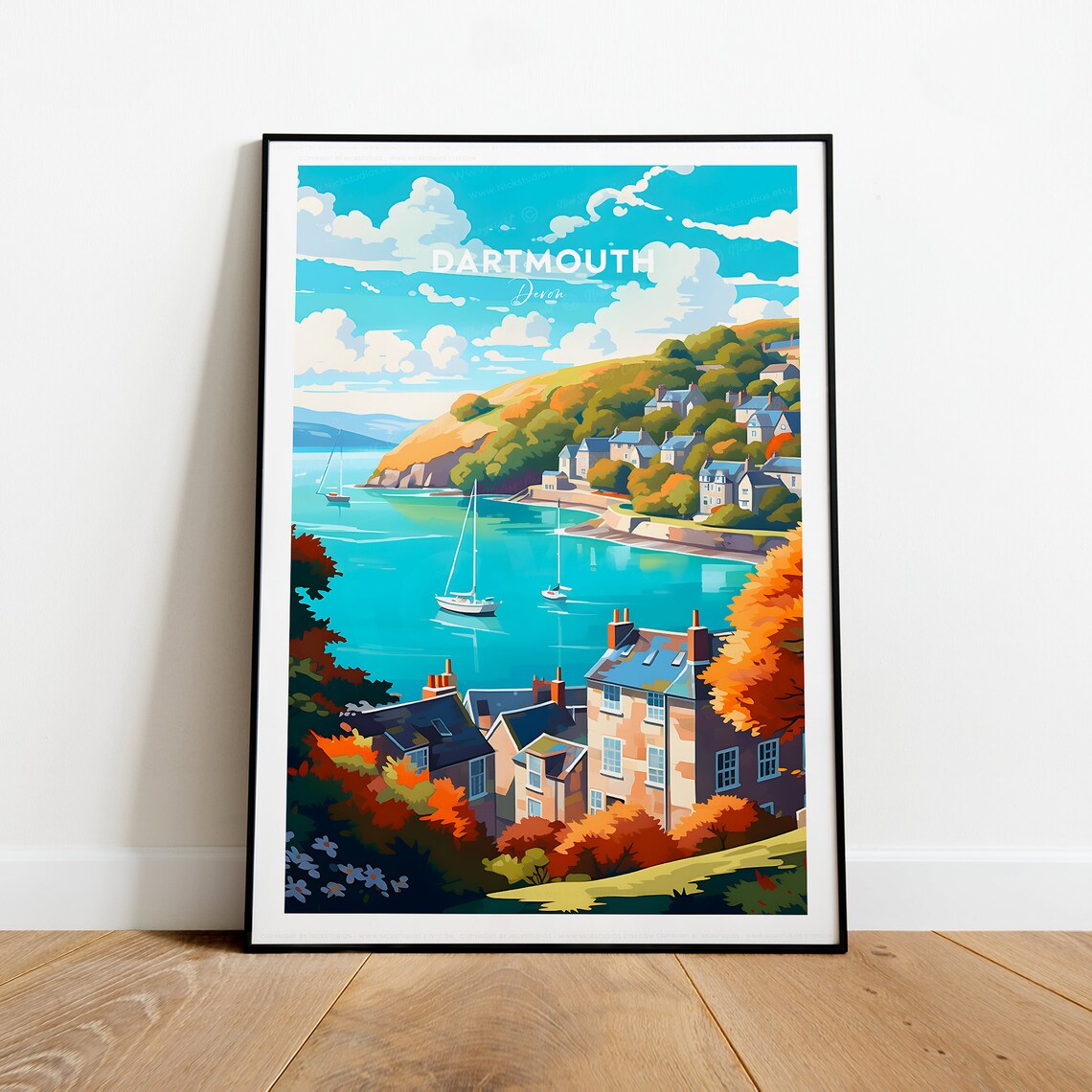 Dartmouth Devon Harbor Town Sailboats England Coast Travel Poster - Image 2