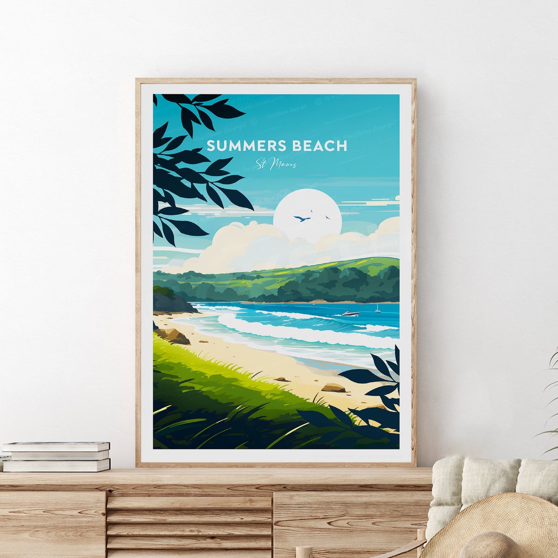 Summers Beach St Mawes Cornwall Sunny Sandy Bay Travel Poster