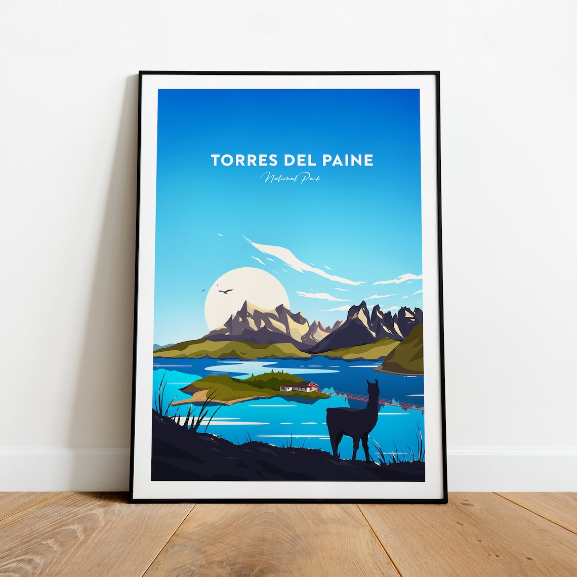 Torres del Paine National Park Guanaco Patagonian Lake Travel Poster - Image 2