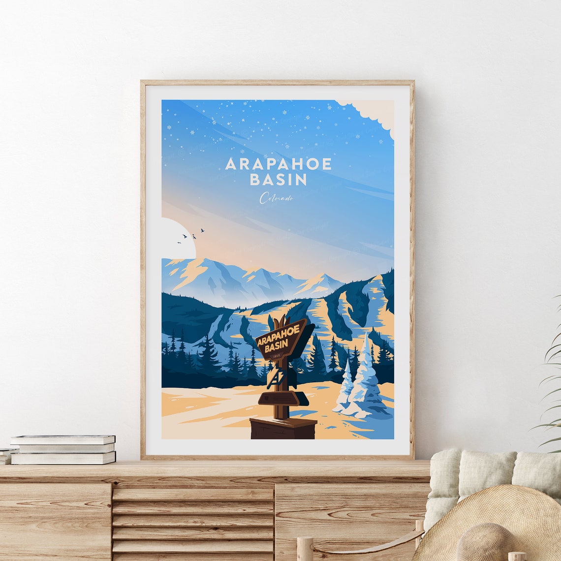 Arapahoe Basin Colorado Snowy Ski Trail Sign Retro Travel Poster