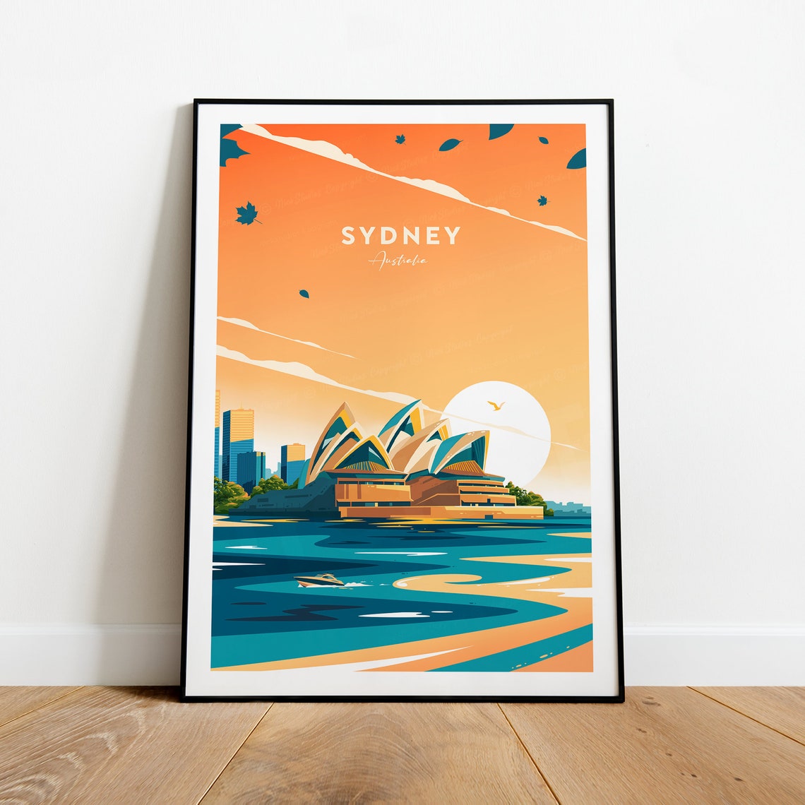 Sydney Australia Opera House Harbour Sunset Vintage Travel Poster
