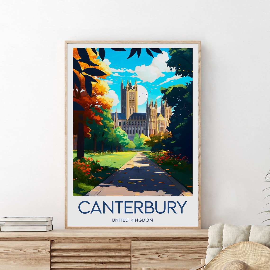 Canterbury Cathedral Through Autumn Trees Illustrated Travel Poster - Image 2
