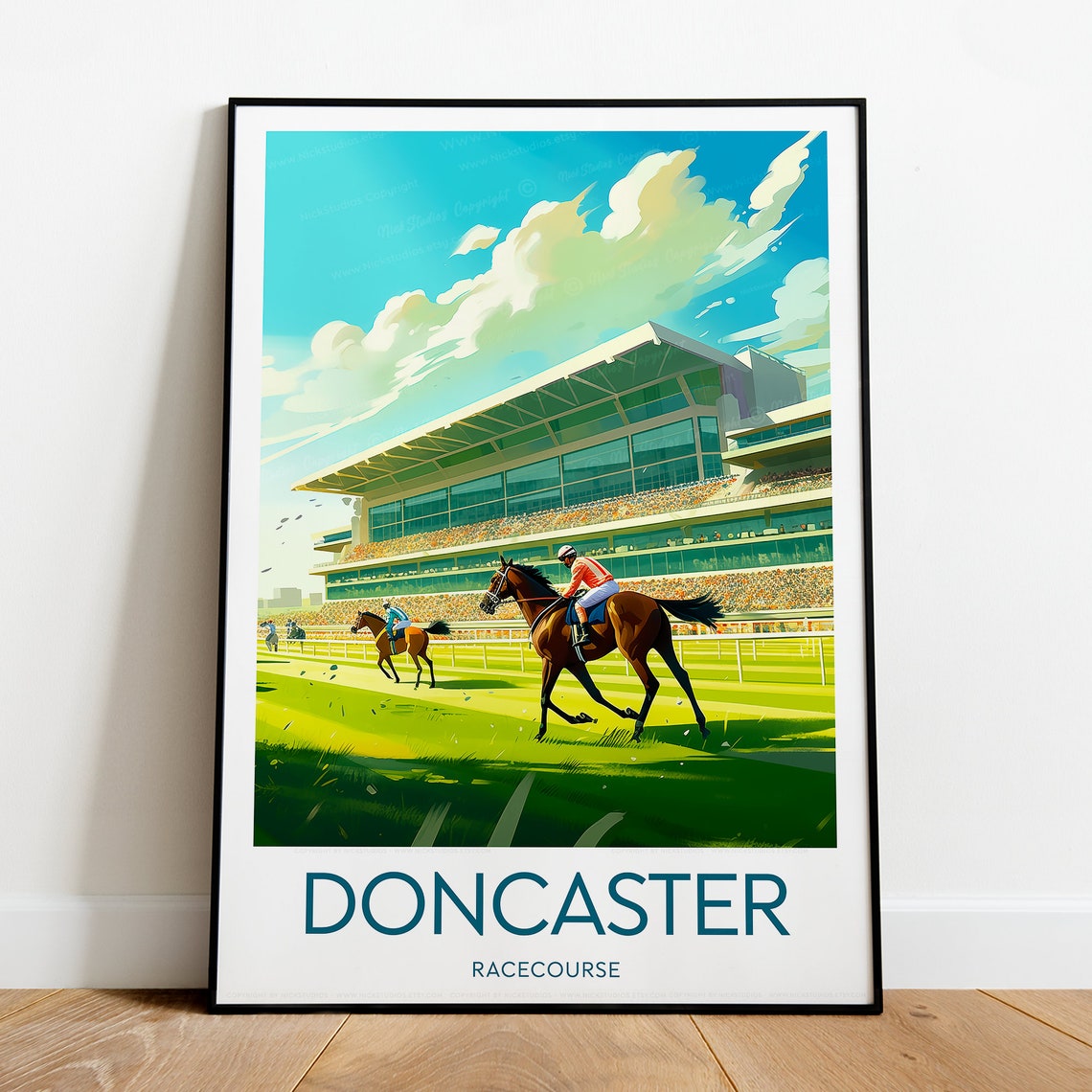 Doncaster Racecourse Horse Racing Grandstand Action Art Poster