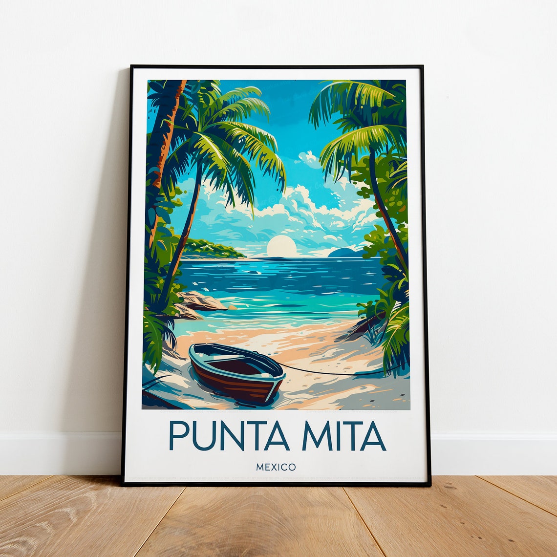 Punta Mita Mexico Tropical Beach Wooden Boat Under Palms Poster
