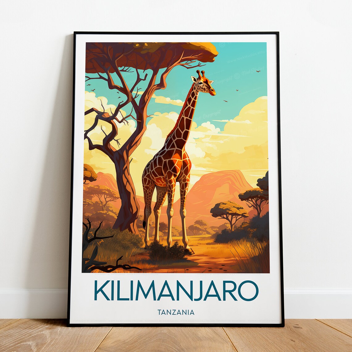 Kilimanjaro Tanzania Giraffe In Golden Savanna Sunrise Poster