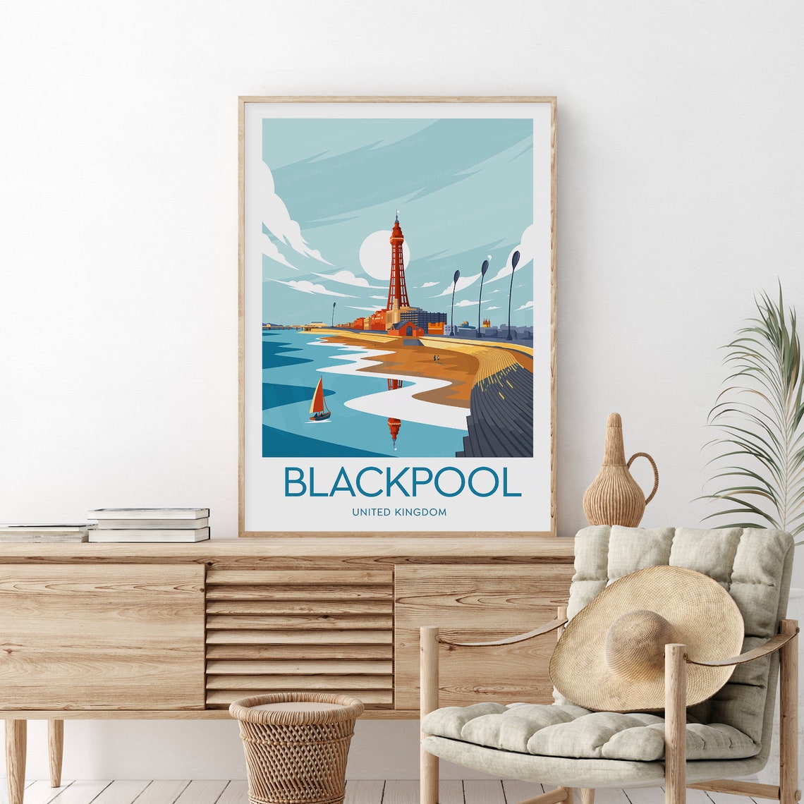 Blackpool United Kingdom Tower Seaside Promenade Sailboat Poster - Image 2