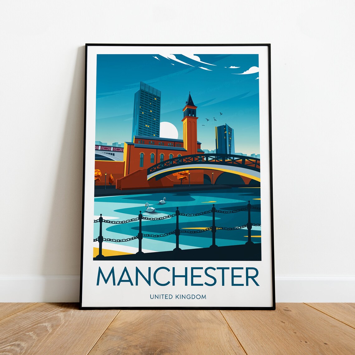 Manchester United Kingdom City Skyline Vintage Travel Poster Art - Image 2