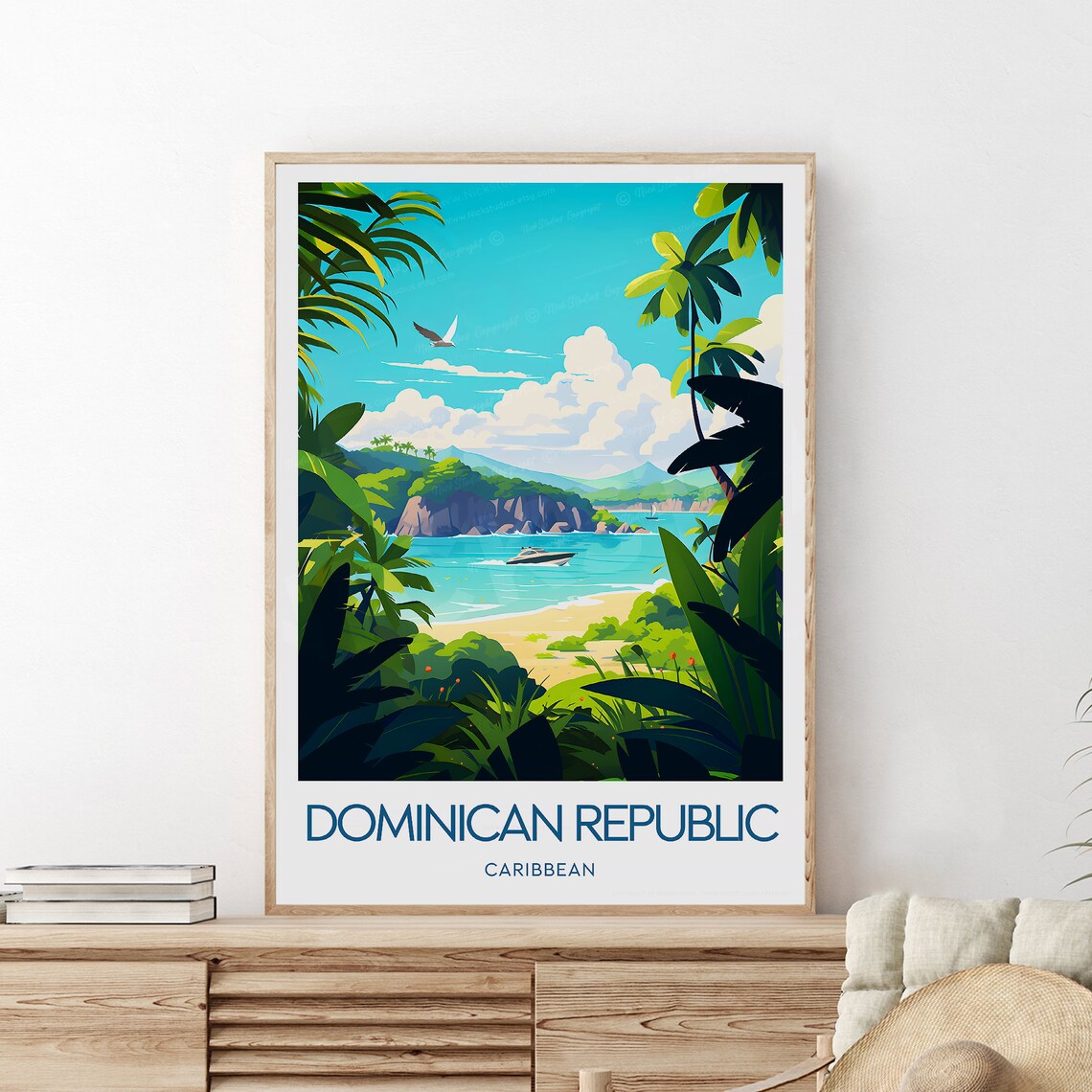 Dominican Republic Caribbean Palm Fringed Tropical Beach Bay Poster - Image 2