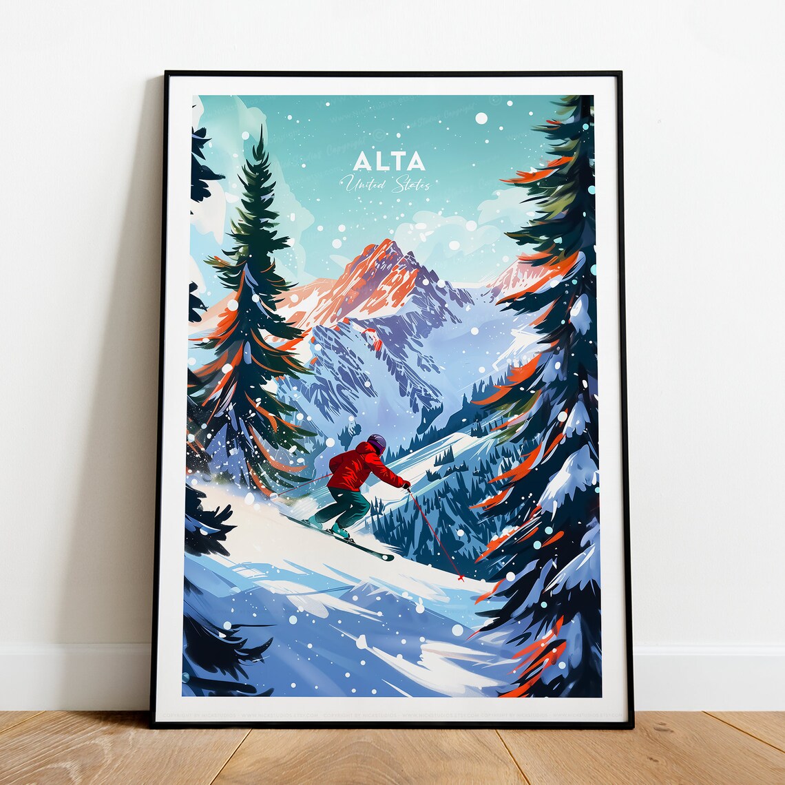 Alta Utah Ski Slopes Powder Snow Wasatch Mountains Skier Poster - Image 2