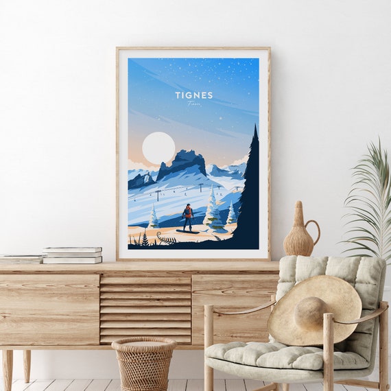 Tignes Traditional Travel Print France Tignes Poster Ski Poster Ski Resort Print Tignes Ski Wedding Gift Birthday
