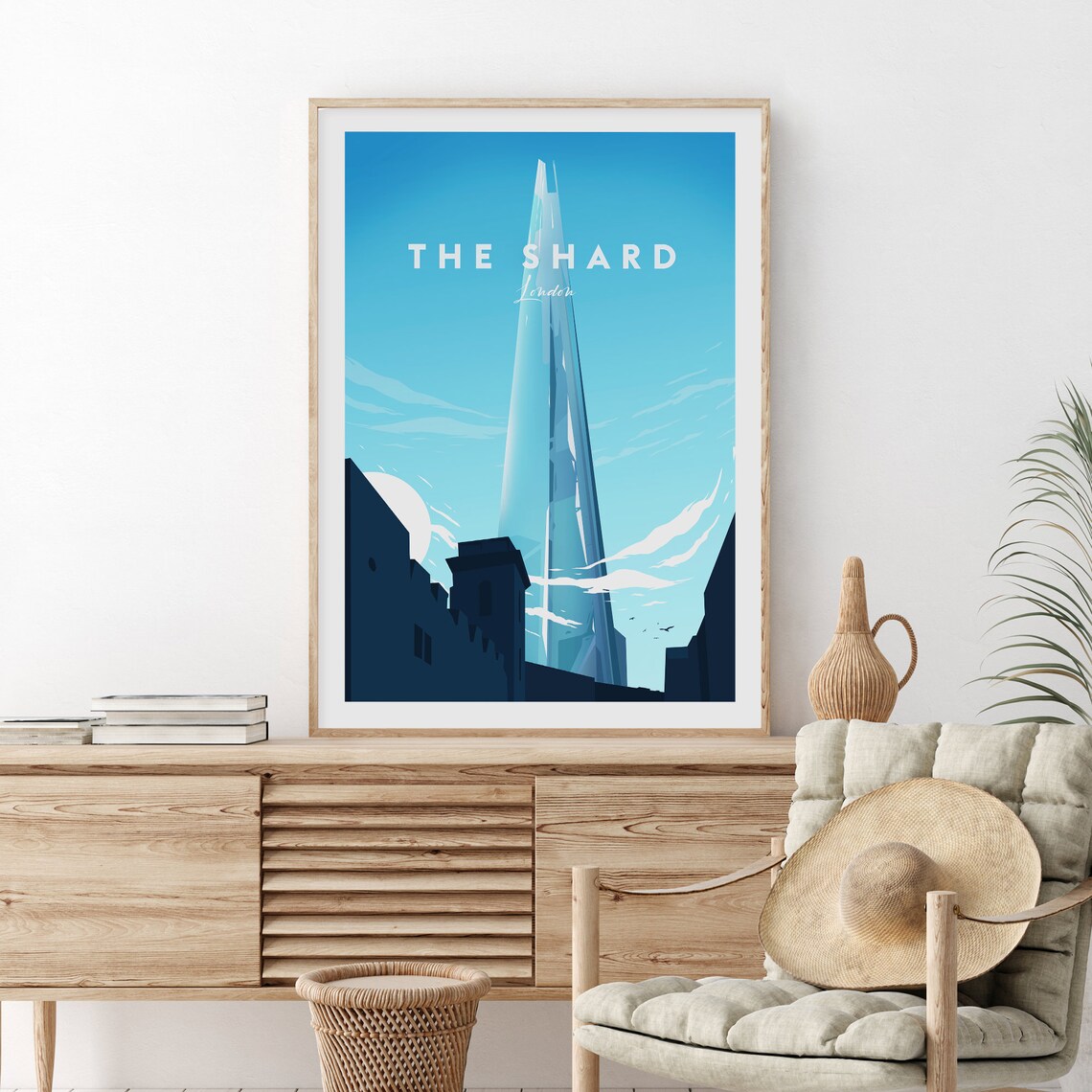 The Shard London Glass Skyscraper Blue Sky Travel Poster England