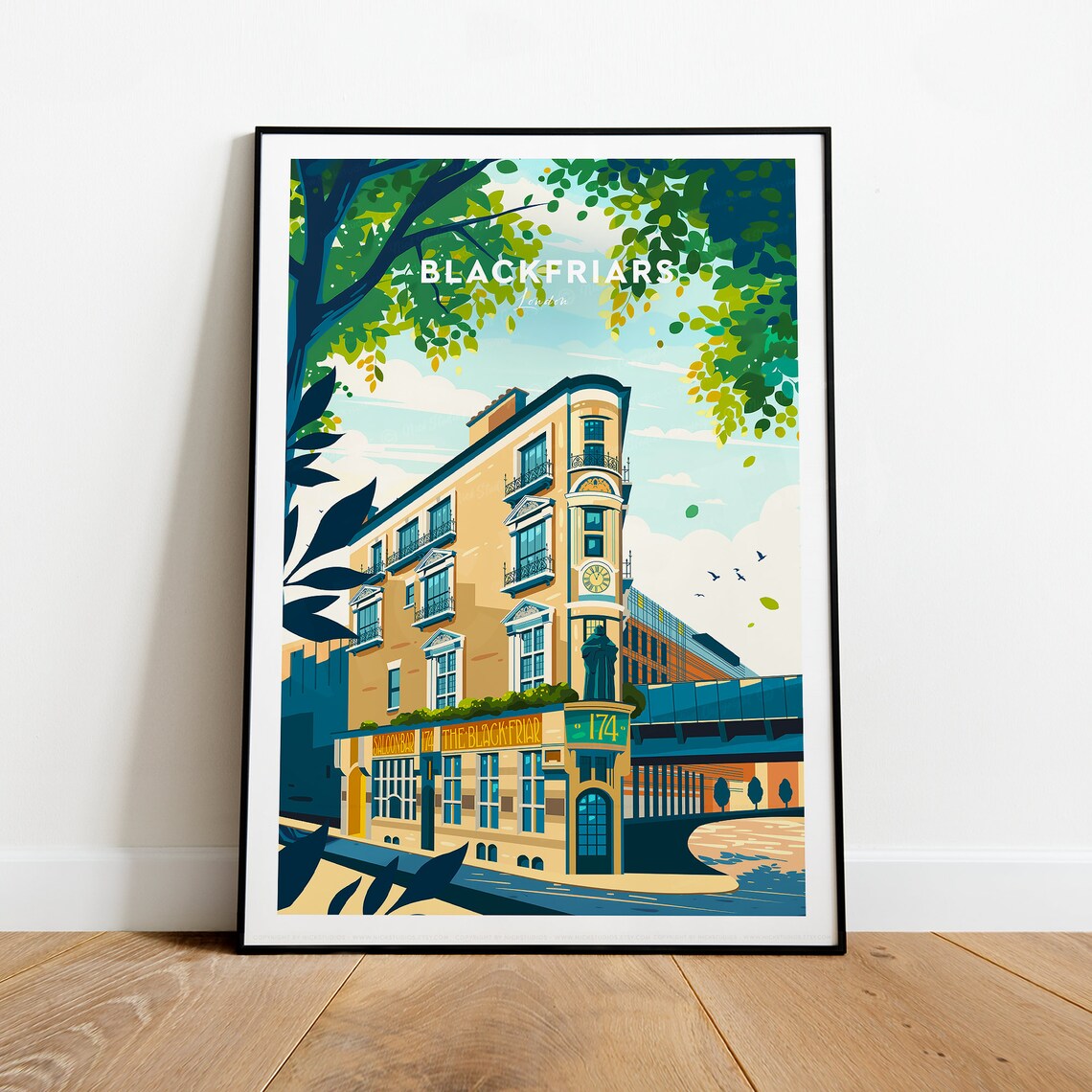 Blackfriars London Historic Corner Pub Building Travel Poster
