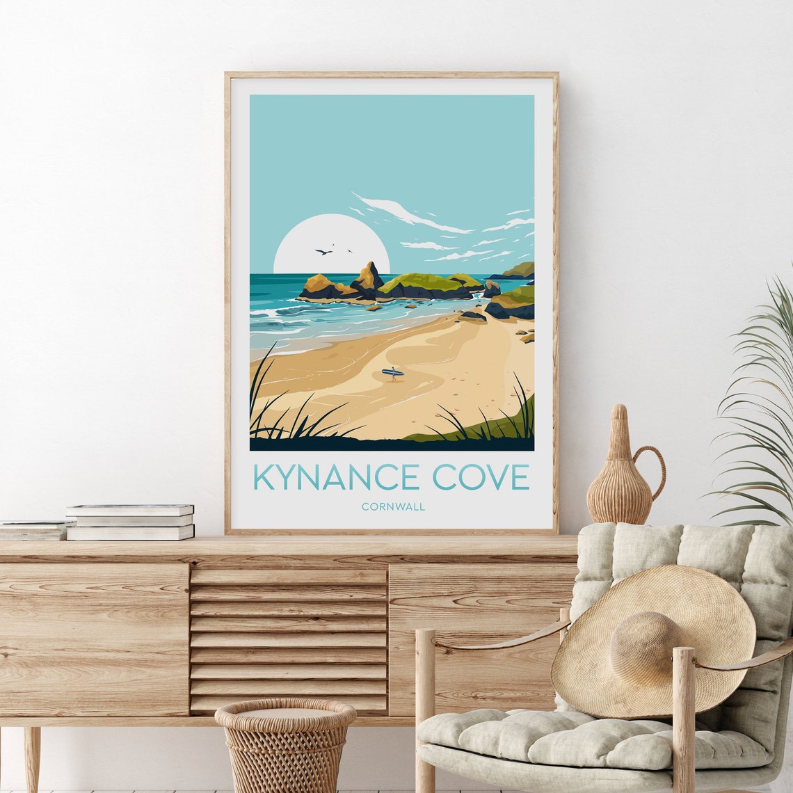 Kynance Cove Cornwall Golden Beach Rock Stacks Surfer Poster - Image 2