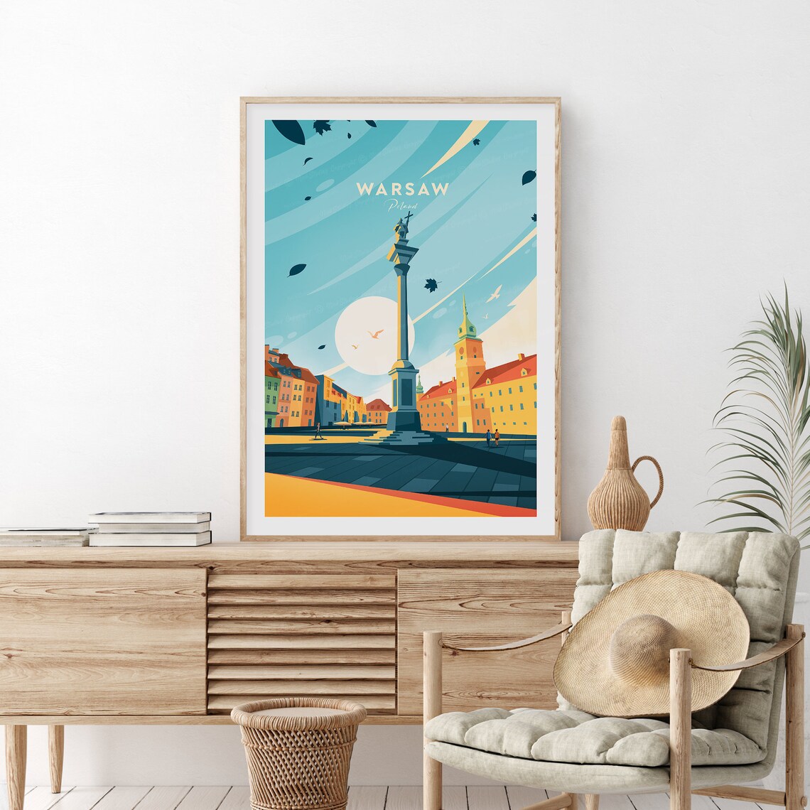 Warsaw Poland Historic Old Town Square Vintage Travel Poster