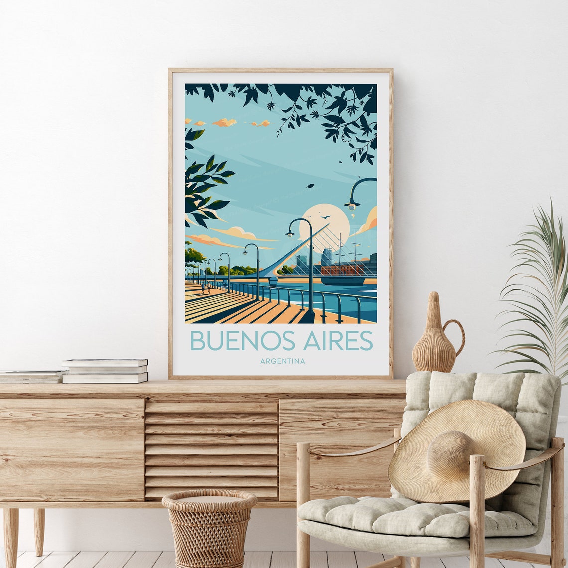 Buenos Aires Waterfront Promenade at Golden Hour Sunset Poster