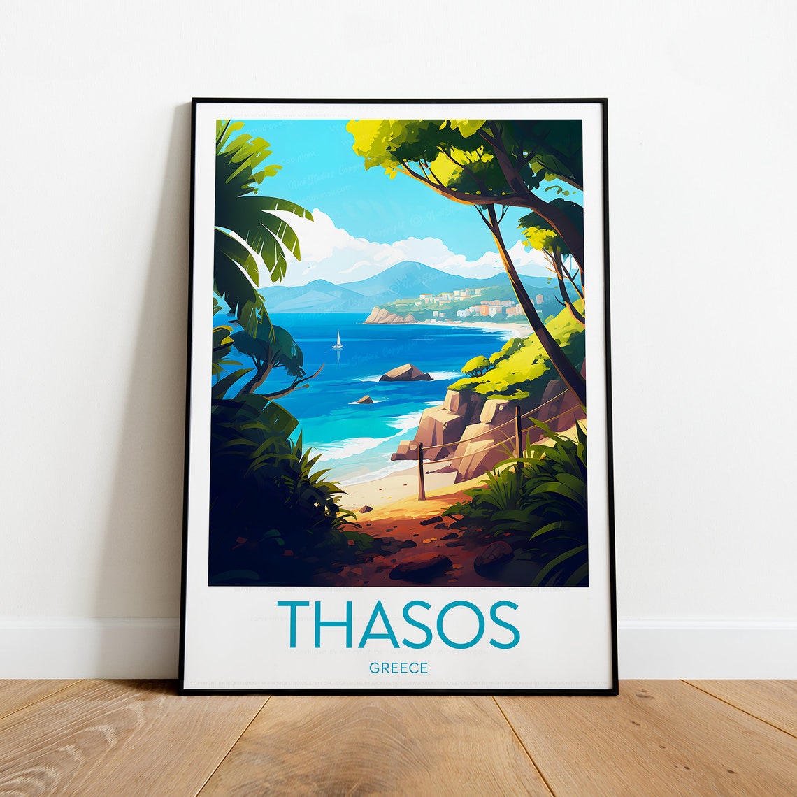 Thasos Hidden Cove Rocky Beach Pine Trees Greek Island Poster