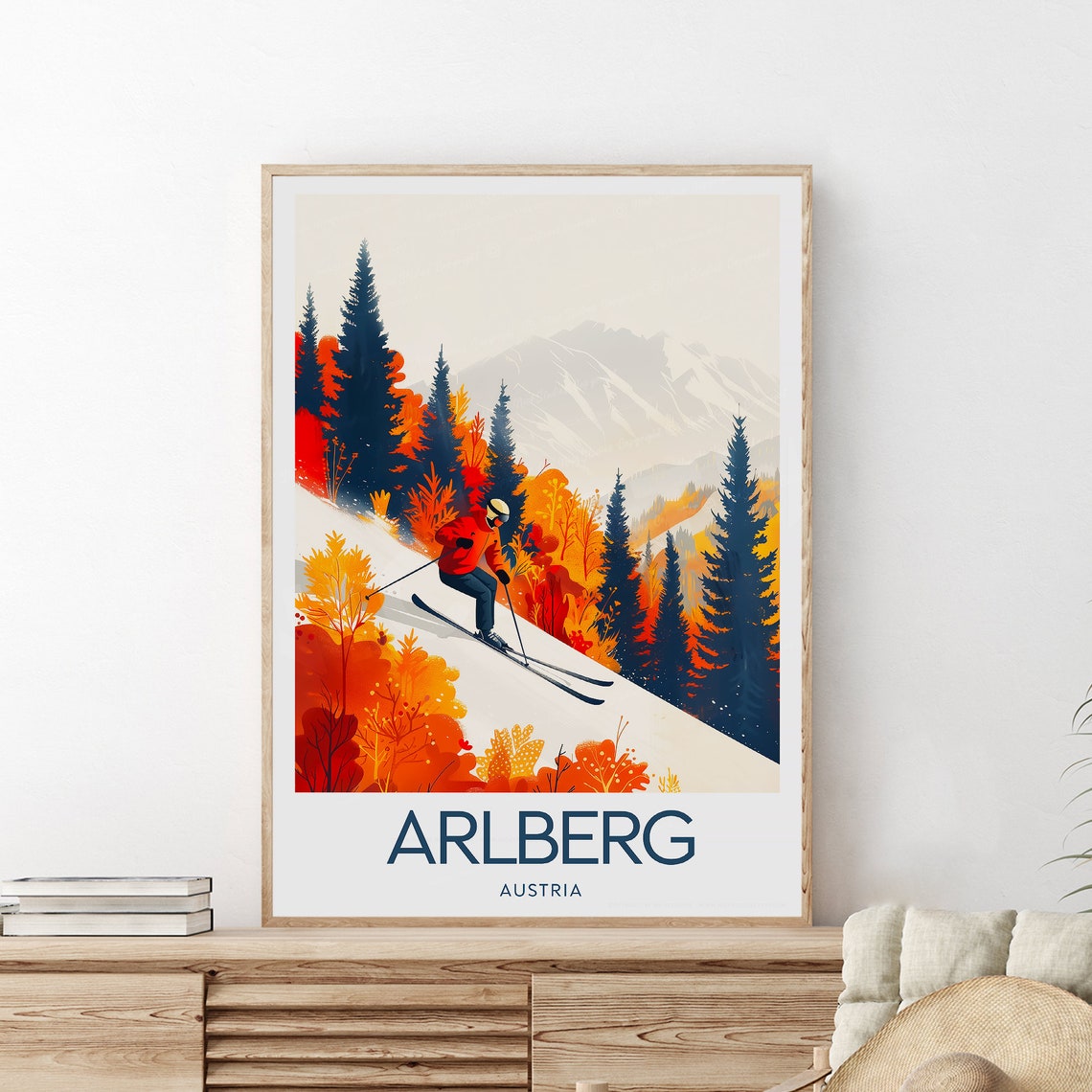 Arlberg Austria Skier Autumn Forest Mountain Slope Art Poster - Image 2