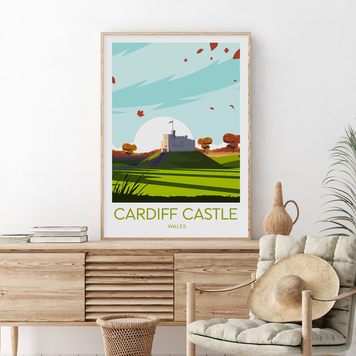 Cardiff Castle Wales Autumn Season Medieval Landmark Travel Poster