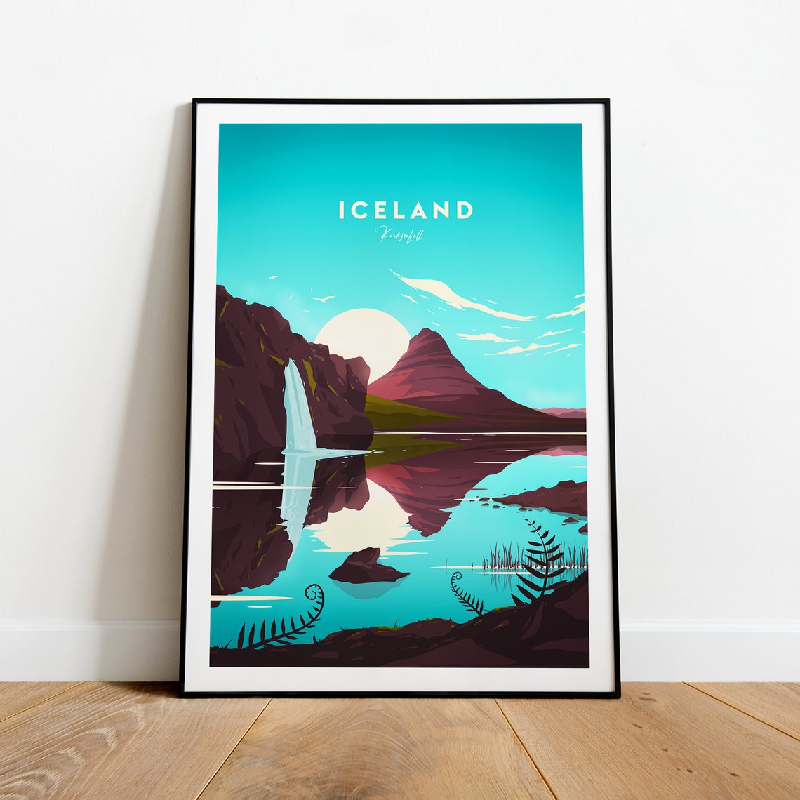 Iceland Kirkjufell Mountain Waterfall Mirror Reflection Poster