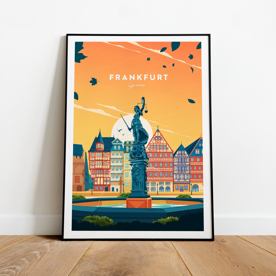 Frankfurt Germany Historic Romerberg Square Sunset Travel Poster - Image 2