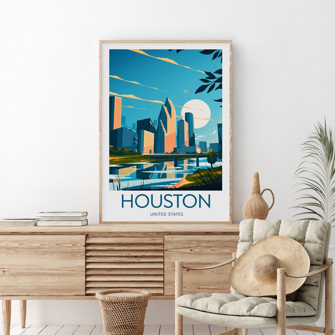 Houston Texas Skyline Across The Water Golden Hour City Poster