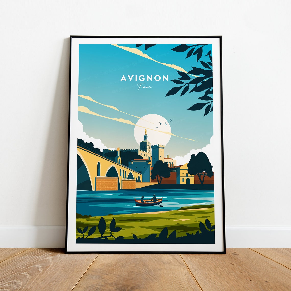 Avignon France Pont Saint Benezet Rhone River Boat Travel Poster