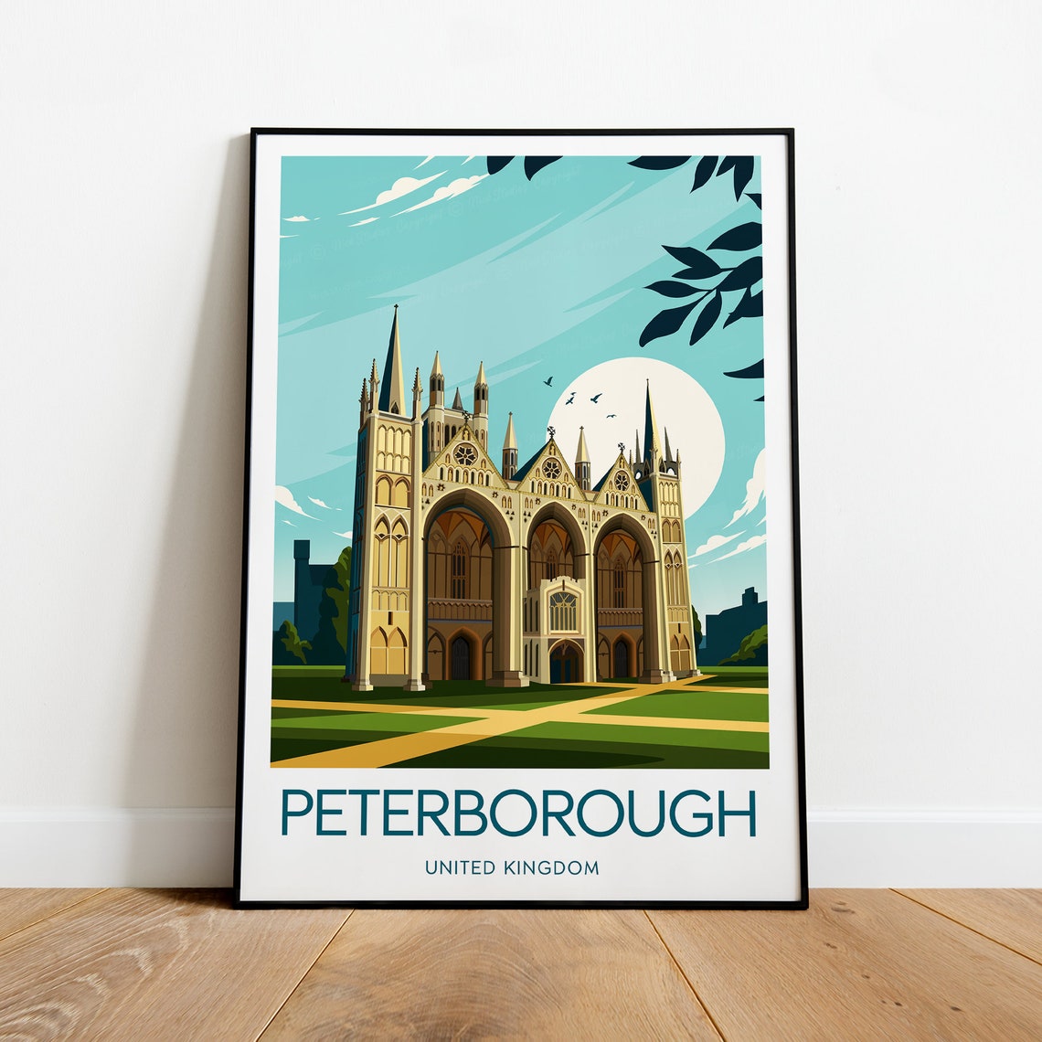 Peterborough Cathedral Illustrated Gothic Architecture Travel Poster