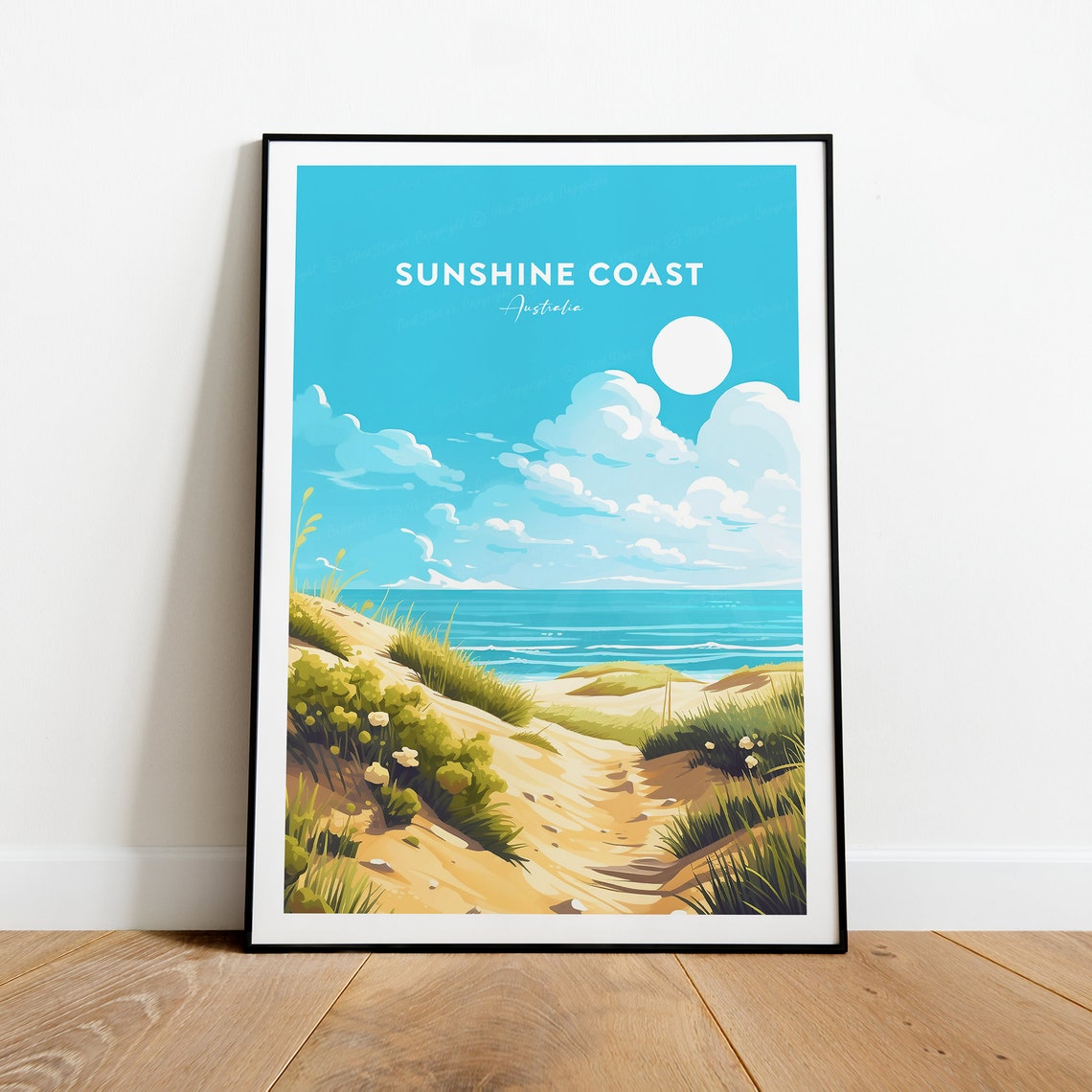 Sunshine Coast Australia Beach Dune Golden Sky Travel Poster - Image 2