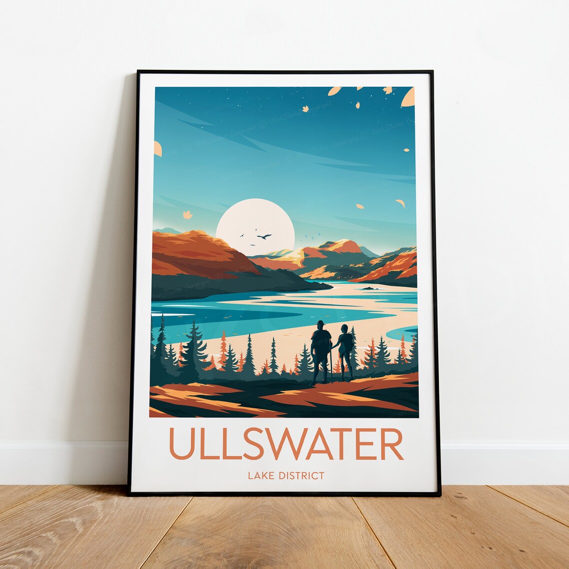 Ullswater Lake District Sunset Lake Hikers View Travel Poster