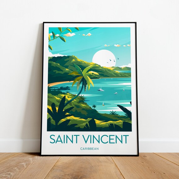 Saint Vincent Caribbean Palm Bay Lush Green Volcanic Hills Poster