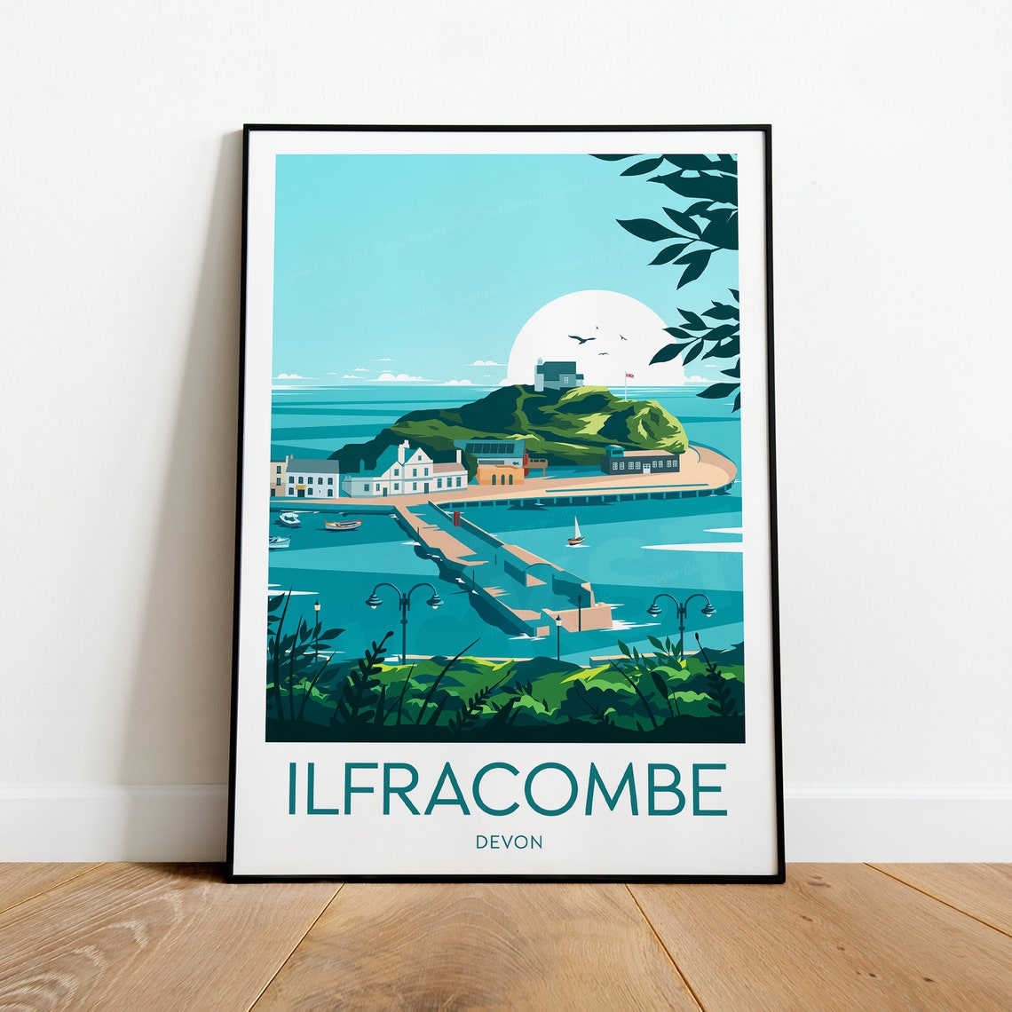 Ilfracombe Devon Harbour Pier Island View Coastal Travel Poster