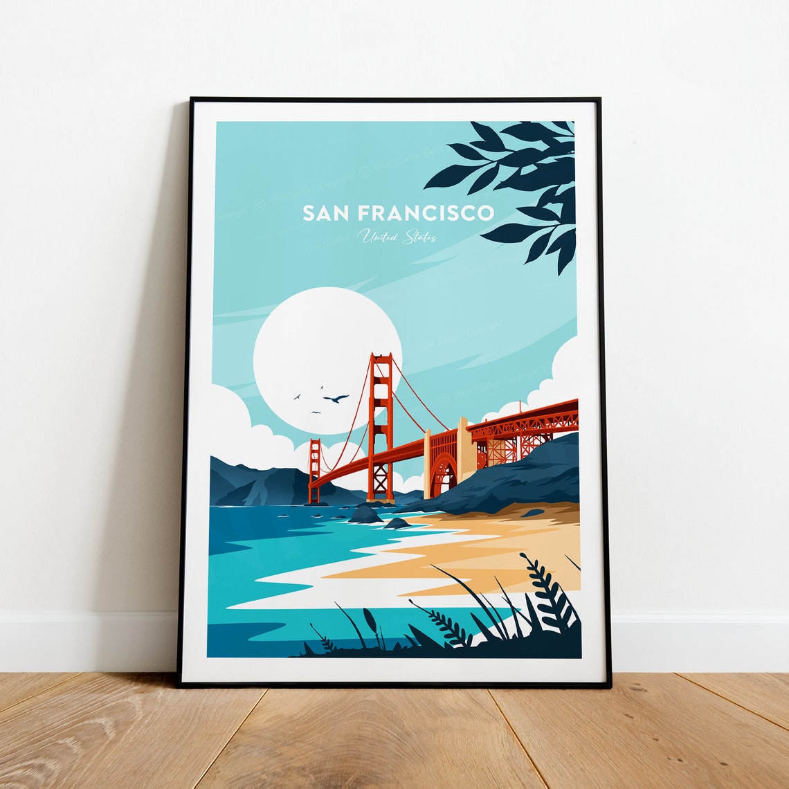 San Francisco California Golden Gate Bridge Sunset Travel Poster