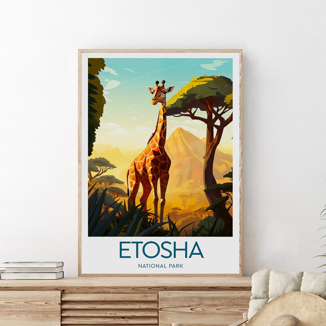 Etosha National Park Giraffe Safari Travel Poster Of Namibia - Image 2