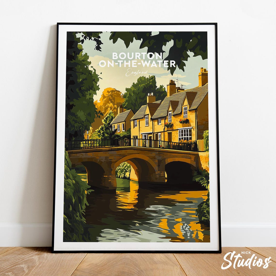 Bourton on the Water English Village Bridge Retro Travel Print