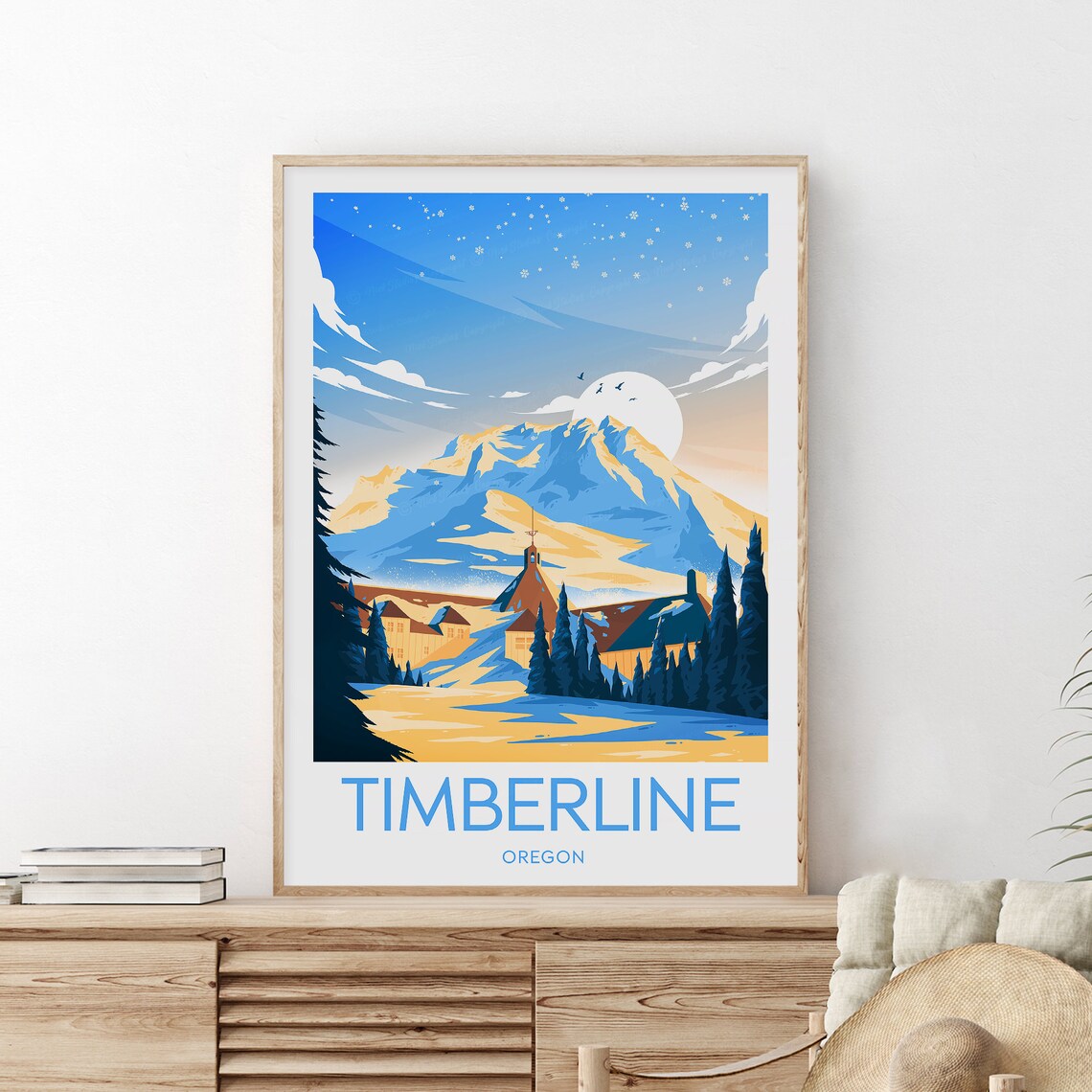 Timberline Oregon Mount Hood Ski Lodge Winter Night Travel Poster