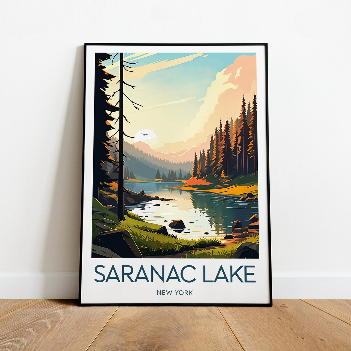 Saranac Lake New York Adirondacks Pines Golden Lakeshore Poster