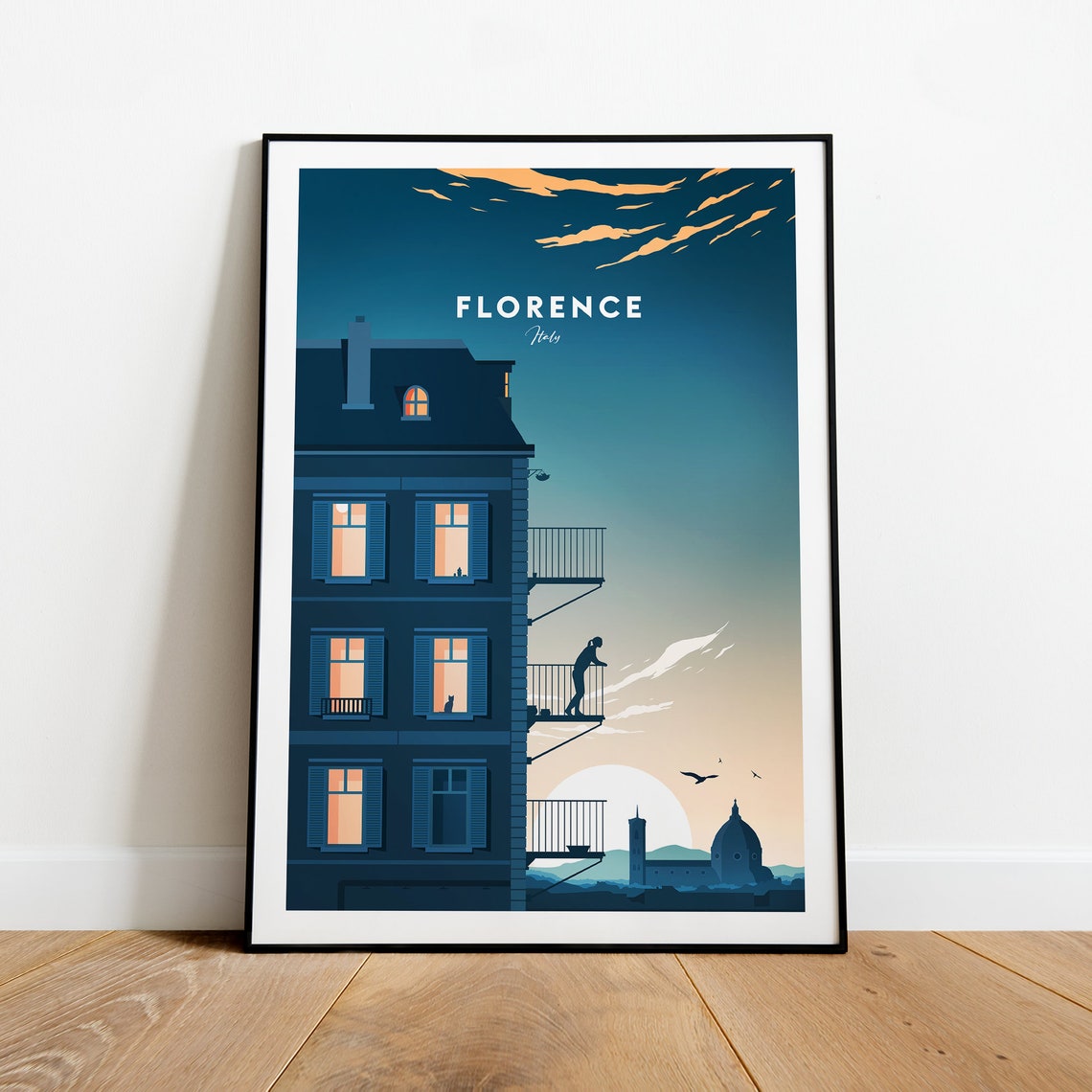 Florence Italy Evening Rooftops Duomo Dome Skyline Travel Poster - Image 2