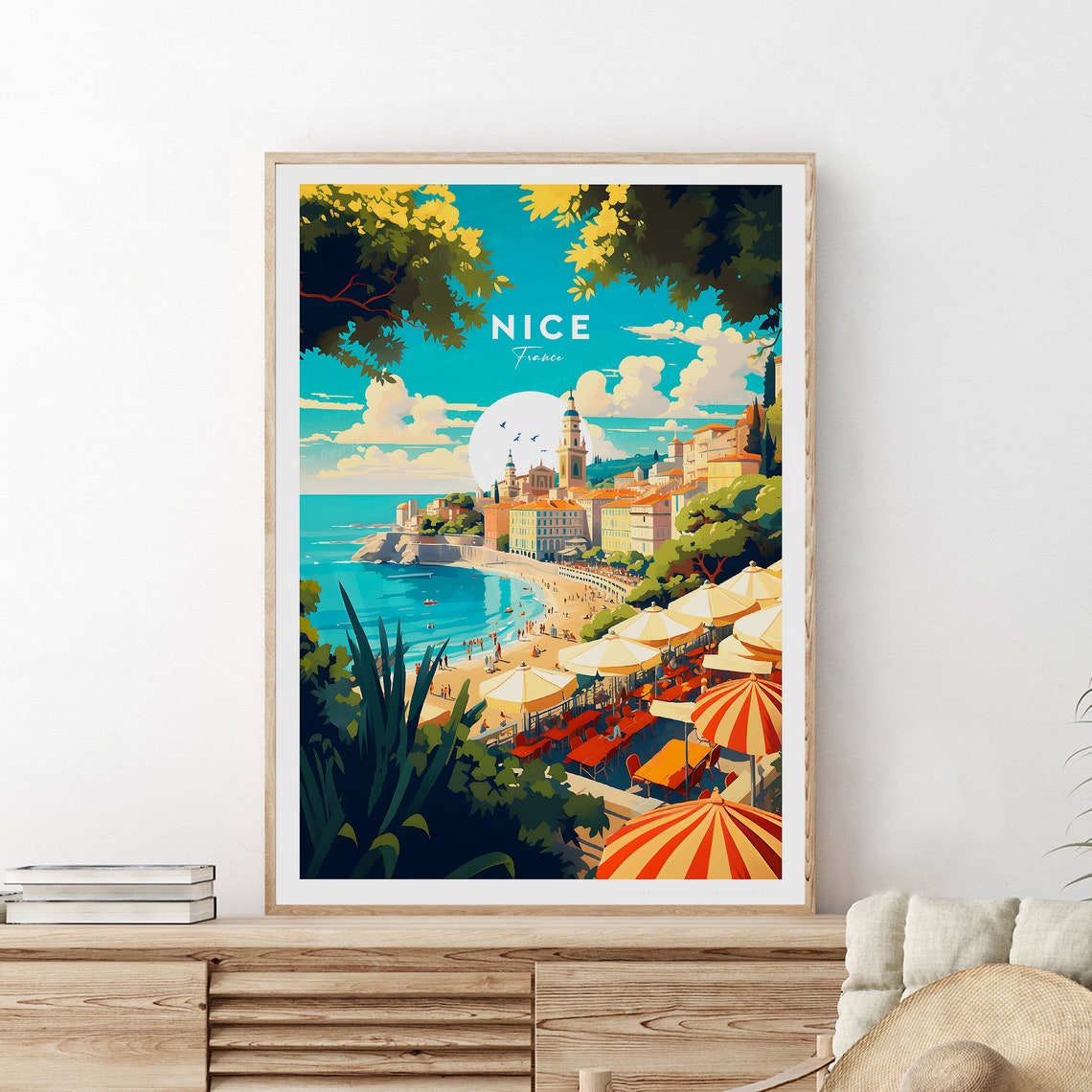 Nice French Riviera Promenade Beach Umbrellas Old Town Poster