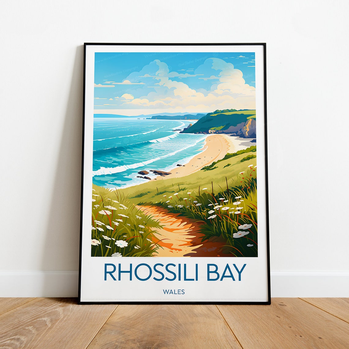 Rhossili Bay Coastal Path Wildflowers Golden Beach Wales Poster