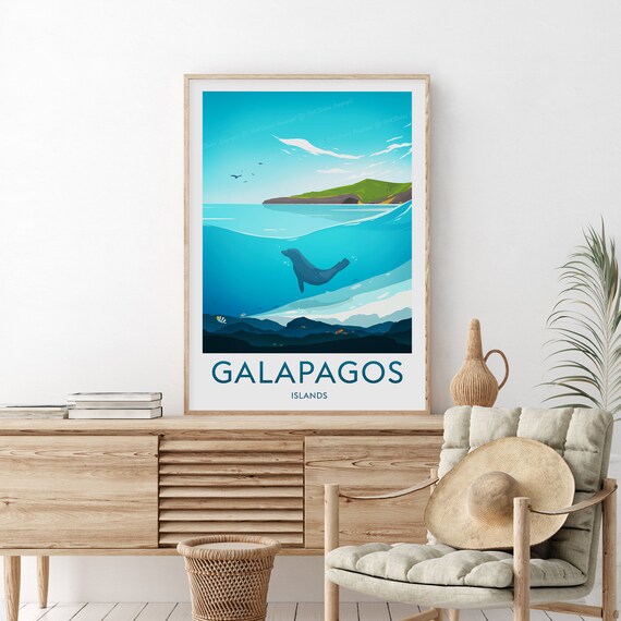 Galapagos Islands Sea Lion Ocean Underwater Wildlife Travel Poster